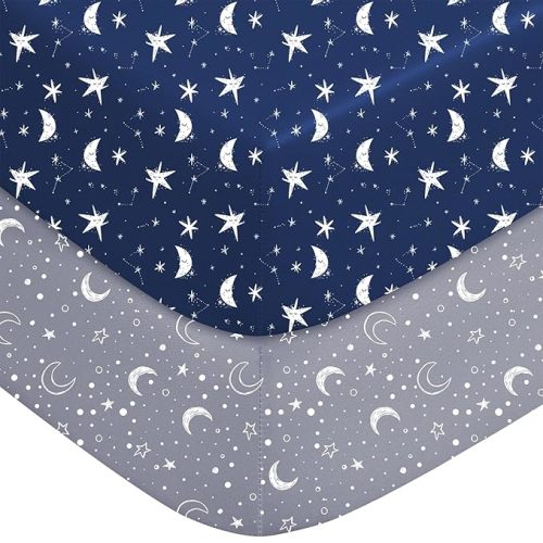 Bassinet Sheets for Baby Boys Girls, 2 Pack Fitted Bassinet Sheet Set, Soft Breathable Bassinet Cover Universal Fit for Oval Rectangle Round Hourglass Mattress