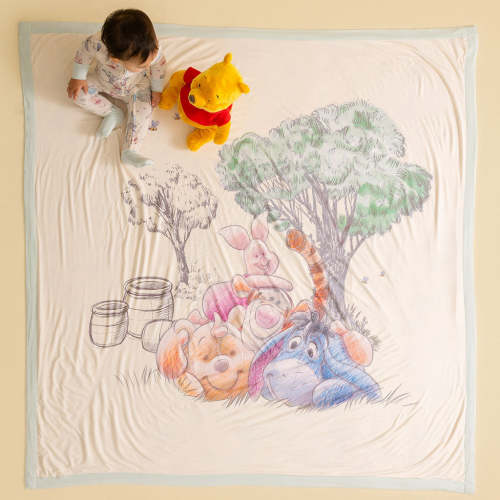 Winnie the Pooh Yellow Reversible Baby Blanket | Disney Hundred Acre Wood & Pooh & Friends