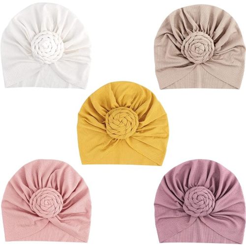 DRESHOW BQUBO 5 Pieces Baby Turban Hats Turban Bun Knot Baby Infant Beanie Baby Girl Soft Cute Toddler Cap