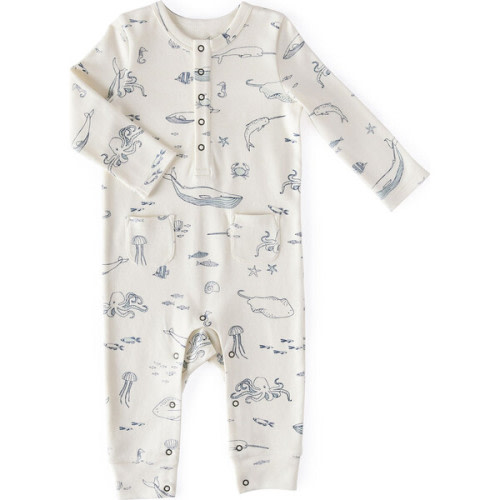 Long Sleeve Romper, Life Aquatic - 3-6M