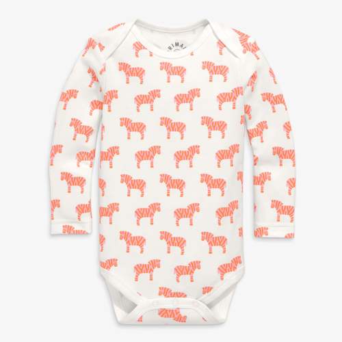 Organic long sleeve babysuit in animal friends - Blossom zebras / 0-3