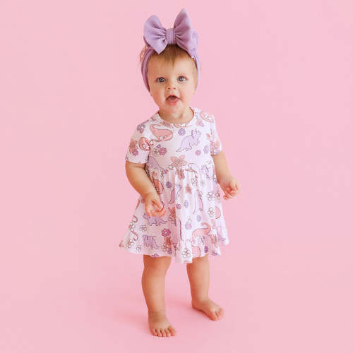 Dinosaur Pink Ruffled Baby Bodysuit Dress | Erica