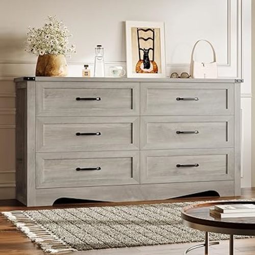 BORNOON 6-Drawer Dresser for Bedroom, Modern Wooden Chest of Drawers with Metal Handles, Anti-Tipping Design, Sturdy and Stable Storage Organizer for Living Room, Entryway, Home Office
