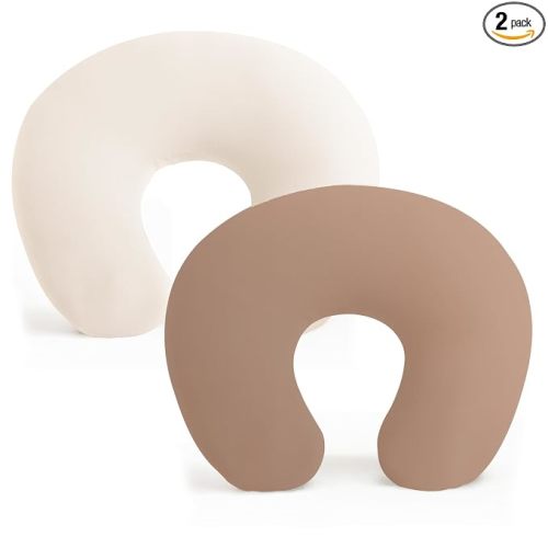 Konssy 2 Pack Nursing Pillow Covers, Stretchy and Soft Nursing Cover for Breastfeeding, Pillow Slipcover for Baby Girls and Boys Newborn (Beige, Brown)