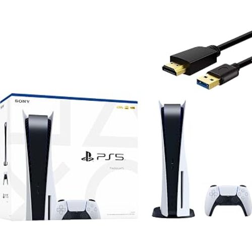 PlayStation 5 Disc Edition 825GB Gaming Console + 1 Wireless Controller for PS5, 8-Core x86-64-AMD Ryzen Zen 2 CPU, 16GB GDDR6, Up to 120FPS, Michooyel HDMI_Cable (Renewed)