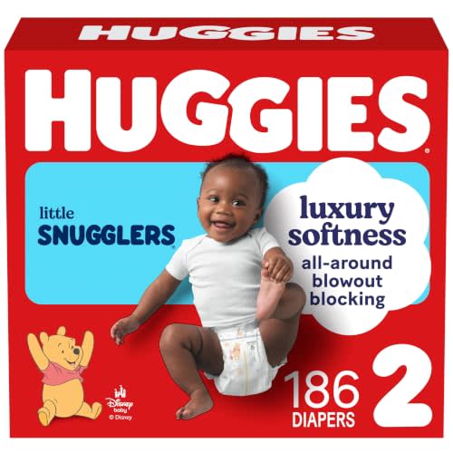 Huggies Size 2 Diapers, Little Snugglers Baby Diapers, Size 2 (12-18 lbs), 186 Count (3 Packs of 62), Packaging May Vary