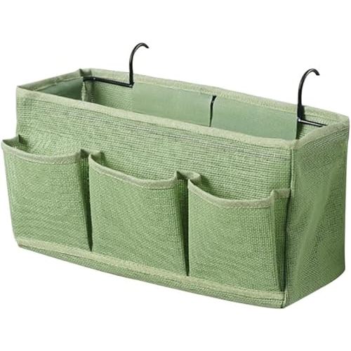Bed Hanging Storage Bag，Bed Side Storage Pocket，Bunk Bed Hanging Storage Caddy with Hooks and Pockets for Bunk Beds Rails Book Phone Glasses Storage(Green (Bedside Model))