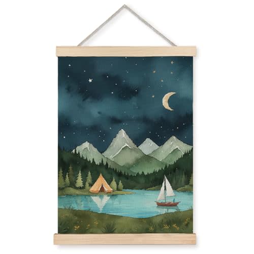 Exqcom Forest Mountain Nature Landscape Wall Decor, Camping Nursery Wall Art Poster, Nature Scenery Posters for Kids Boys Girls Nursery Room Bedroom Playroom, 12x16 Inches