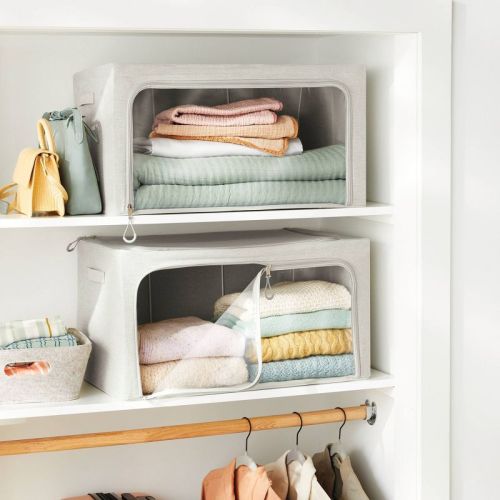 Large Set of 2 Zipper Fabric Storage Cubes Gray - Brightroom™: Clothing & Sweater Storage, Stackable, Collapsible Bags