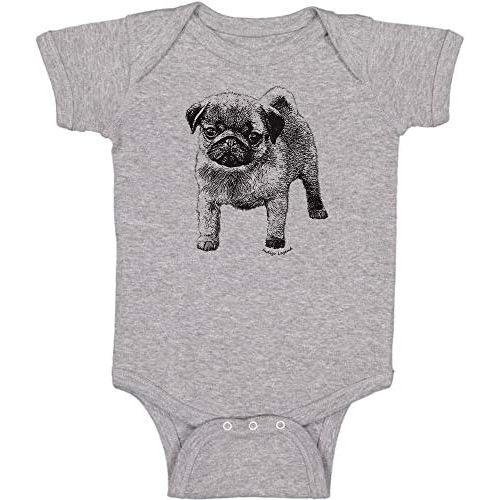 Indigo Legend Pug puppy Bodysuit baby USA-Hand-Screen-Printed, Artist Design, Limited Edition. Small-Batch Production