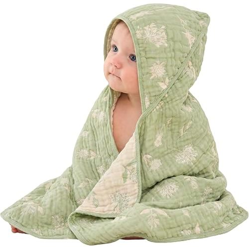 HardNok Muslin Baby Beach Bath Towel Hooded Organic Cotton Blend Botanical