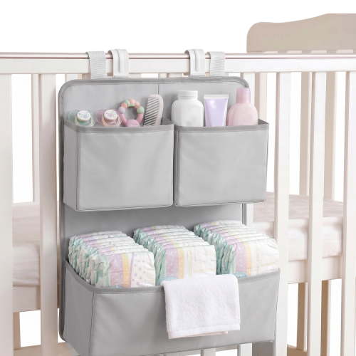 Hanging Diaper Organizer for Bassinet/Crib/Playpen/Playard Changing Table Diaper Holder Attachment Accessories Nursery Caddy Organizer (Light Grey)