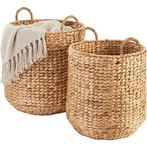 Best Choice Products 2-Piece Round Nesting Baskets W/Handles, Handwoven Water Hyacinth, Plant Holder, Laundry Basket, Storage Organizer, Tote Bins for Bedroom, Living Room, & Laundry Room - Natural