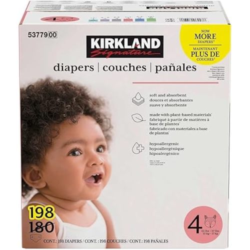 Kirkland Signature Diapers, Size 4 (22-37 Pounds), 198 Count