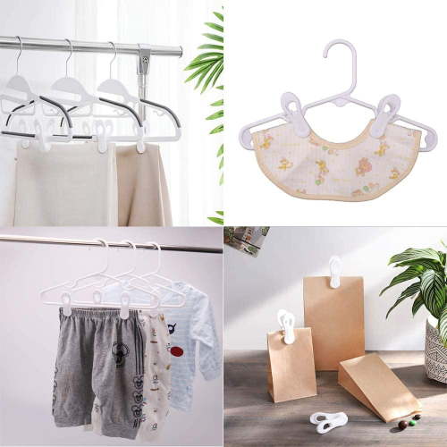 Hanger Clips for Hangers,30 Pcs Multi-Purpose Hanger Clips for Hangers White Finger Clips for Kids Hangers with Clips Plastic Clothes Hangers, Pants Hangers Clips