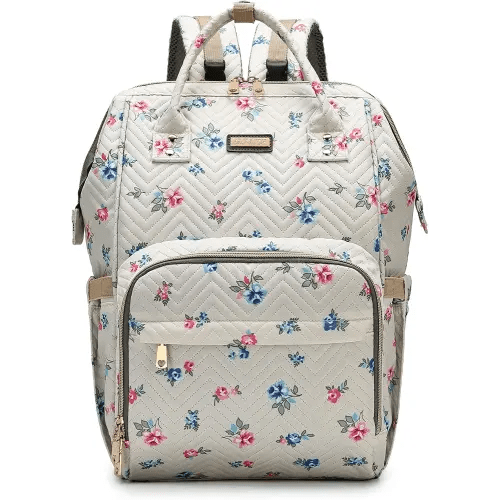 Diaper Bag Backpack, Diaper Bags for Baby Girls Boys, Baby Bags for Moms Dads, Nappy Changing Bag with Insulated Pockets,Multi-functional Waterproof Backpack with Stroller straps-Beige Flowers