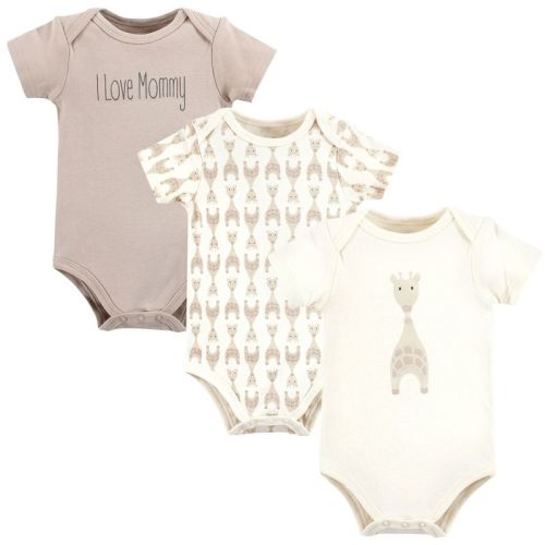 0-3M - Hudson Baby Infant Baby Cotton Bodysuits 3-Pack, Modern Giraffe
