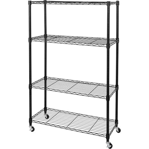 Seville Classics Solid Steel Wire Shelving Storage Unit Adjustable Shelves Organizer Rack, for Home, Kitchen, Office, Garage, Bedroom, Closet, Black, 4-Tier, 36" W x 14" D