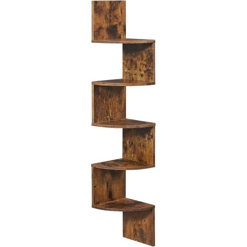 VASAGLE Corner Shelf Wall Mount, 5-Tier Floating Corner Bookshelf, Plant Shelf for Bedroom, Living Room, Bathroom, Home Office, Rustic Brown ULBC72BX