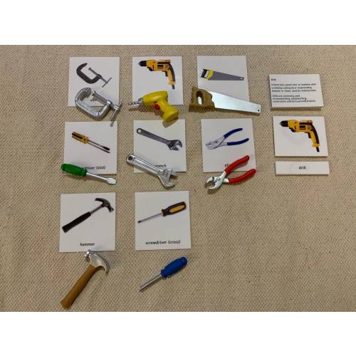 Montessori Common Tool 5 Parts Nomenclature Flash Cards Miniatures Figurines Homeschool Classroom Educational Learning Cards Toys for Kids
