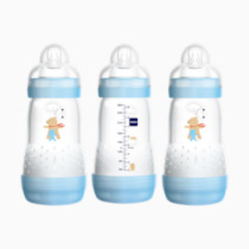 MAM 9oz Easy Start Anti-Colic Baby Bottles, Medium Flow, Breastfeeding-Like Silicone Nipple Bottle, Reduces Colic, Gas, & Reflux, Easy-to-Clean, BPA-Free, Colors May Vary