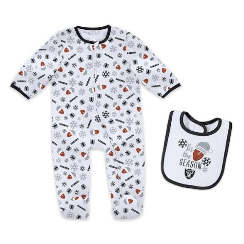 Las Vegas Raiders WEAR by Erin Andrews Infant & Newborn Holiday Full-Zip Sleeper & Bib Set
