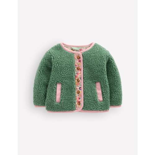 Cosy Borg Button - Down Jacket - Larch Green Floral | Boden USA