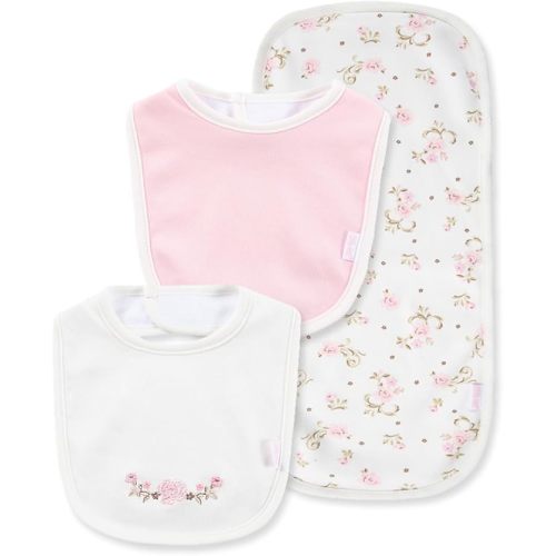 Little Me Clothes for Baby Boys’ and Girls’ 2 Bibs and 1 Burp Cloth Set, Soft Cotton Feeding Essentials with Velcro Closures