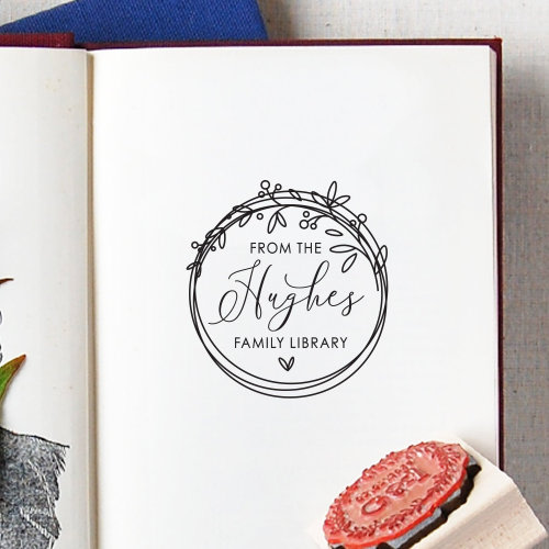 Library Stamp #24 - Wooden or Self-Inking - Calligraphy - Bookplate Stamp, Book Stamp, Ex Libris, School - Personalized — INCLUDES HANDLE