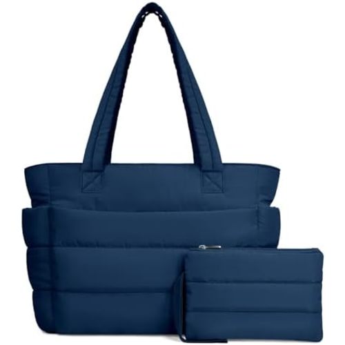 TOPDesign Puffer Tote Bag for Women, Lightweight Puffy Handbag with Compartments, Quilted Shoulder Bag for Work, Travel, Gym