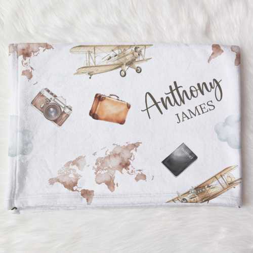 Personalized Travel Swaddle Blanket For Baby Shower, Custom Airplane Newborn Baby Boy Gift,  Toddler Name Blanket, Coming Home Outfit