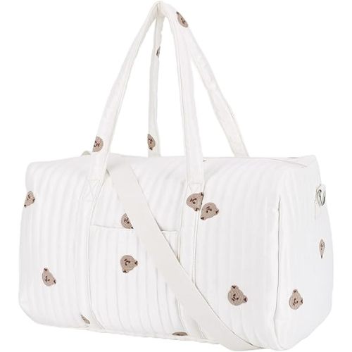 Quilted Duffle Bag For Women Cute Weekender Bags Floral Travel Bag Cotton Diaper Tote Bag