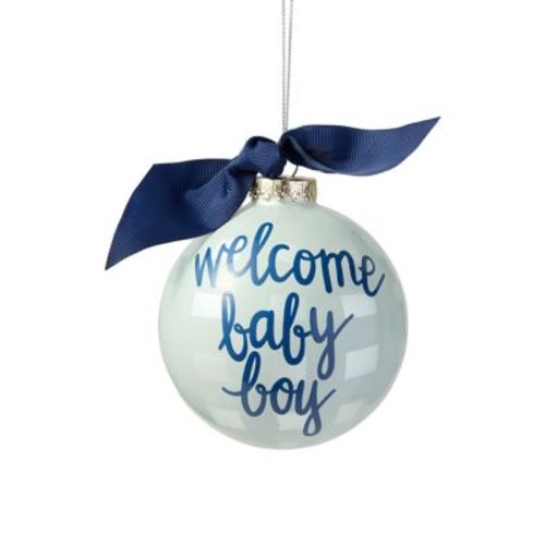 Welcome Baby Boy Gingham Glass Ornament
