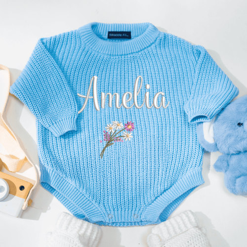 Personalized Embroidery Floral Baby Romper