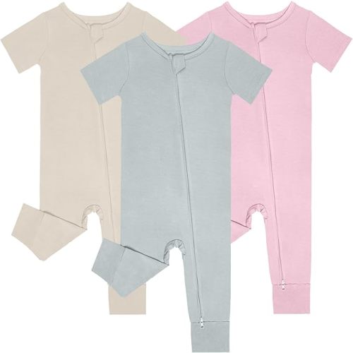 Baby Pajamas Summer Short Sleeve 2 Way Zipper Footless Rompers 0-24 Months