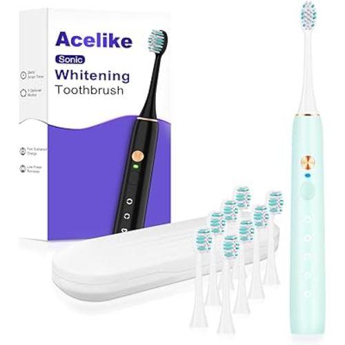 Whitening Electric Toothbrush for Adults and Kids, Rechargeable Toothbrush with 8 Brush Heads & Travel Case, 5 Modes & Smart Timer, 45000VPM Deep Clean, IPX7,One Fast Charge Last 120 Days - Blue
