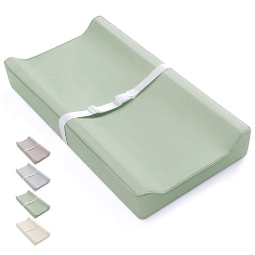 Blissful Diary Vegan Leather Baby Changing Pad with Waterproof & Wipe-Clean PU Cover, Standard Size Cozy Diaper Changing Pad for Dresser and Table, Light Green