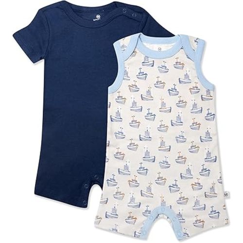 HonestBaby Short Sleeve and Tank Romper 100% Organic Cotton for Infant Baby and Toddler Boys