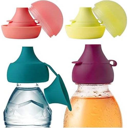 Boon Snug Sip Universal Water and Juice Silicone Bottle Toppers - Soft Spout Conversion Caps with Spill Proof Valves - Silicone Bottle Covers for Travel - Includes 4 Toppers and 4 Cases