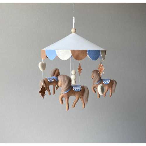 Carousel  boy mobile, blue horse carousel, crib mobile for nursery, hanging nursery decor, custom mobile, baby shower present, new mom gift.