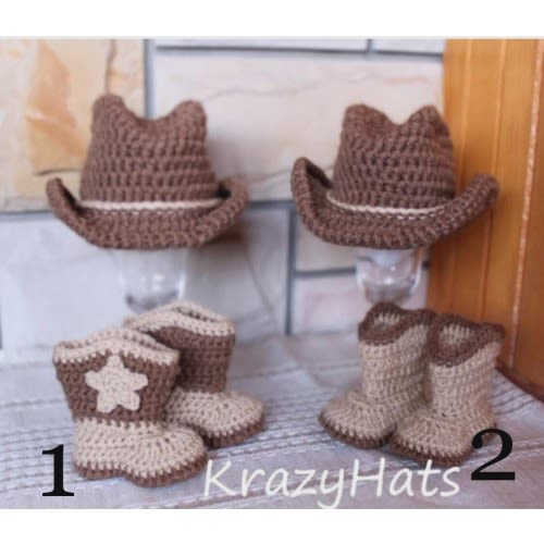 Crochet Cowboy Hat and Boots Set |  Newborn Photo Prop |  Made to order