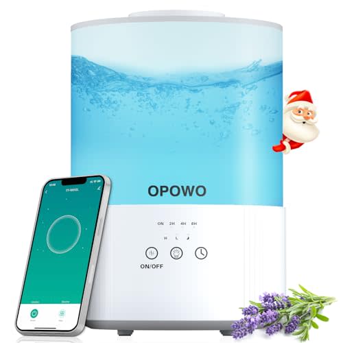 OPOWO Humidifiers for Bedroom Large Room, 2.5L Cool Mist Humidifiers for Baby Plants, Top Fill Air Humidifier for Home with Night Lights, Smart Wifi App Control, 38H Max Runtime, Timer, Sleep Mode