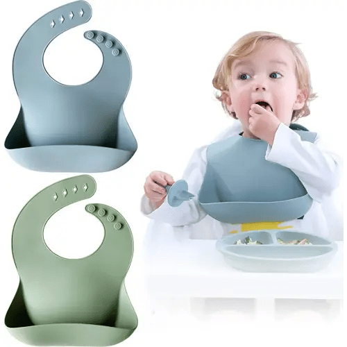 Moonkie Silicone Baby Bibs Set Of 2 | BPA Free Waterproof | Soft Flexible Adjustable Silicone Bibs for Babies & Toddlers(Ether/Sage)
