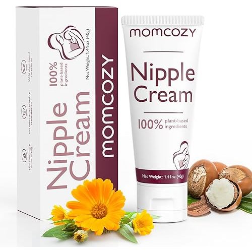 Momcozy Nipple Cream Safe for Breastfeeding, Plant-Based Ingredients, Lanolin-Free Nipple Balm, Soothing Cream, Breastfeeding Essentials for Nursing & Pumping Moms, 1.41 oz