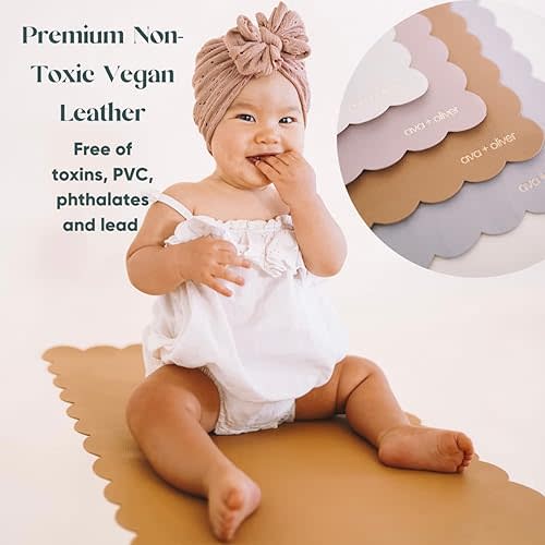 Ava + Oliver Vegan Leather Baby Changing Mat (16 X 30 in) - Multipurpose Wipeable and Portable Diaper Mat - Foldable for Travel (Sage Scallop)
