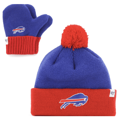Infant '47 Royal/Red Buffalo Bills Bam Bam Cuffed Knit Hat With Pom and Mittens Set