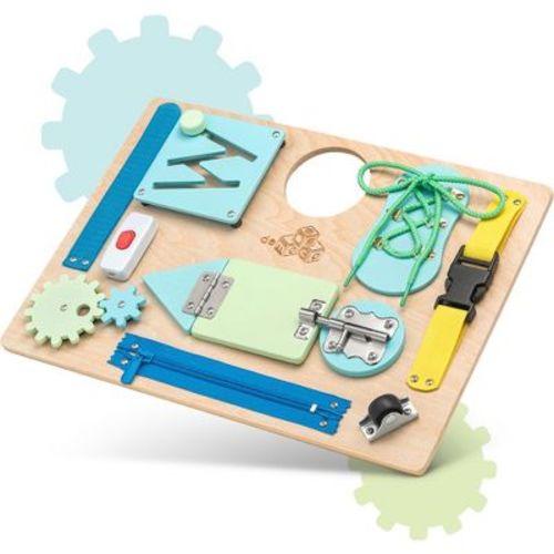 deMoca - Busy Board for Toddlers 2-3 Years - Wooden Sensory Toys - Travel Toy with Fine Motor Skills Activities Buckle Toy (Ocean)