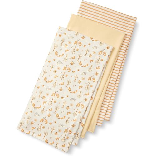 Amazon Essentials x Sofia Grainge Unisex Babies' Swaddle Blanket, Pack of 3, Pale Yellow/Stripe/Squirrel Picnic, One Size