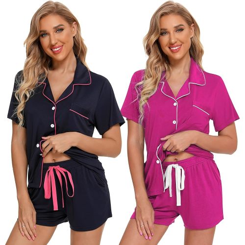 Leikar 2 Pack Button Up Pajama Set For Women Sleepwear Soft Pjs Bride Pajamas
