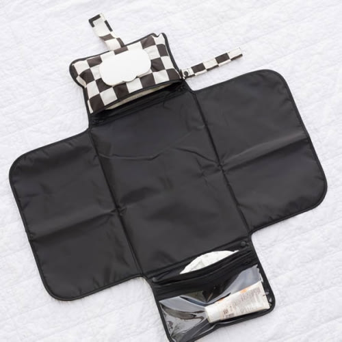 Tiny Twinkle Portable Diaper Changing Pad | Waterproof, Wipeable & Compact Baby Changing Pad for Travel | Smart Wipes Pocket & Organized Storage| Newborn Shower Gift (Black Checkers)